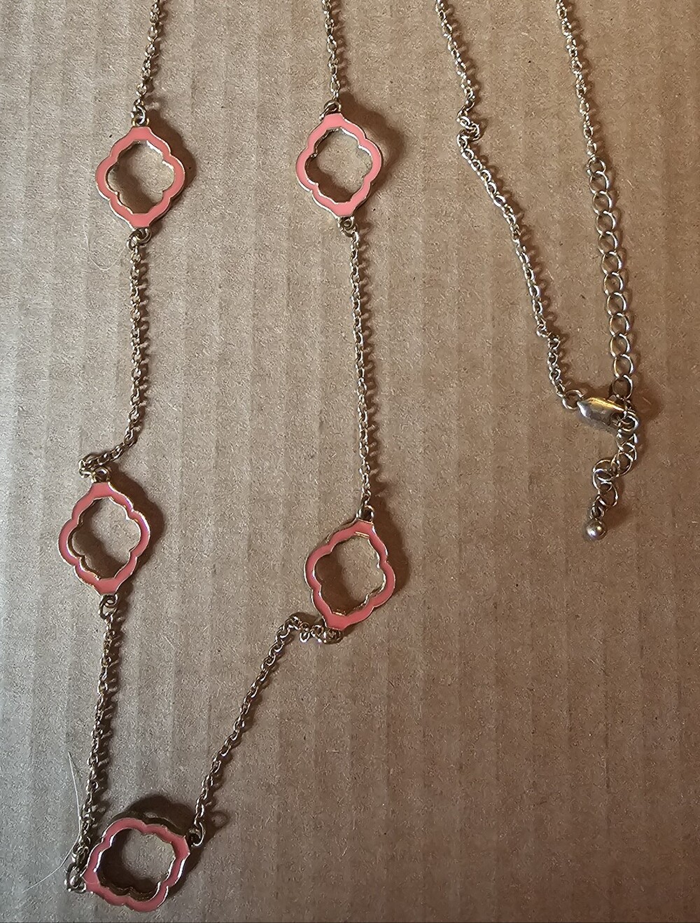 Delicate Pink Enamel Clover-Link Necklace